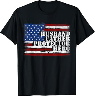 Husband Father Protector Hero Retro USA Flag Father Day Dad Unisex , , , Long Sleeve Tee