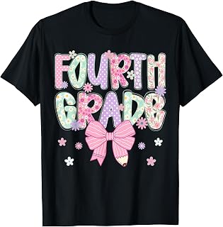 Fourth 4th Grade Teacher Girls Back to School Coquette Bow Unisex , , , Long Sleeve Tee