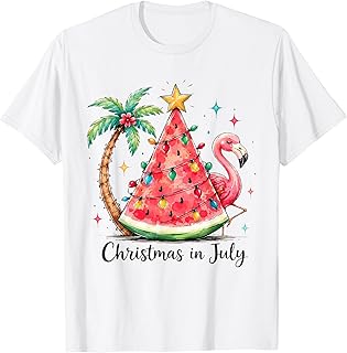 Christmas in July Watermelon Tree Flamingo Palm Tropical Unisex , , , Long Sleeve Tee