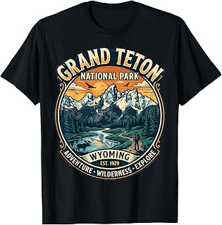 Grand Teton National Park Wyoming Vintage Wilderness Emblem Unisex , , , Long Sleeve Tee