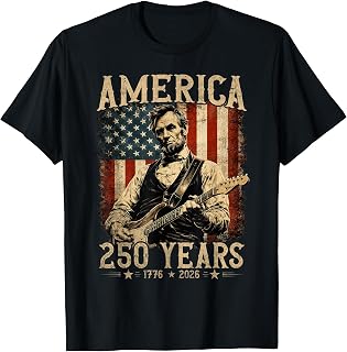Abraham Lincoln Playing Guitar Rock and Roll American Flag Unisex , , , Long Sleeve Tee