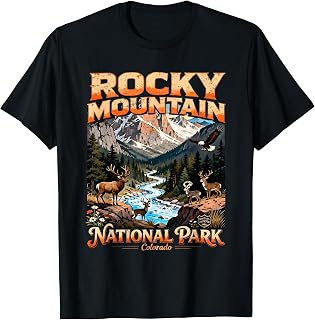 Retro Rocky Mountain National Park Wildlife Camping Souvenir Unisex , , , Long Sleeve Tee