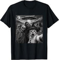 Cat Selfie with Bigfoot Skeleton Alien UFO Funny Cat Lover Unisex , , , Long Sleeve Tee