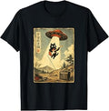 Vintage Japanese Cat Playing Guitar UFO Abduction Unisex , , , Long Sleeve Tee
