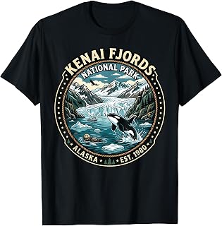 Kenai Fjords National Park Alaska Vintage Orca Glacier Badge Unisex , , , Long Sleeve Tee