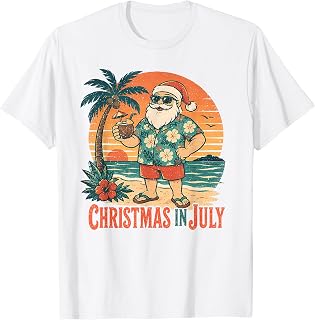 Christmas in July Retro Coconut Santa Hawaiian Sunset Beach Unisex , , , Long Sleeve Tee