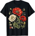 White Red Poppy Flowers Vintage Botanical Garden Plant Unisex , , , Long Sleeve Tee