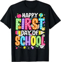Happy First Day of School Teacher Girls Kids Back to School Unisex , , , Long Sleeve Tee
