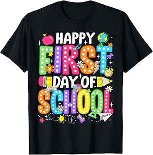 Happy First Day of School Teacher Girls Kids Back to School Unisex , , , Long Sleeve Tee