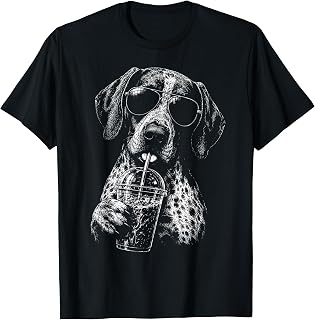 German Shorthaired Pointer Drinking Iced Coffee Funny Dog Unisex , , , Long Sleeve Tee
