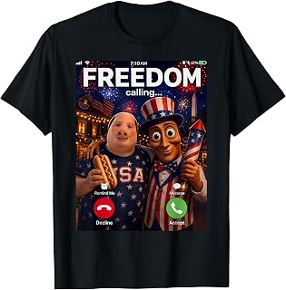 Freedom Calling Tung Tung Tung Sahur John Pork Meme 4th July Unisex , , , Long Sleeve Tee