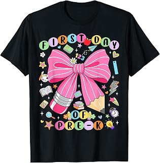 First Day of Pre-K Coquette Bow Back to School Girls Kids Unisex , , , Long Sleeve Tee
