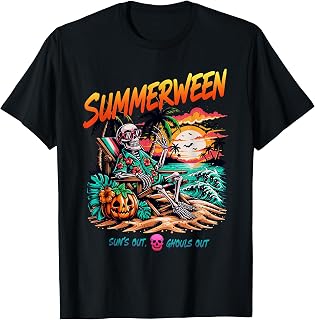 Summerween Suns Out Ghouls Out Skeleton Relaxing Beach Unisex , , , Long Sleeve Tee