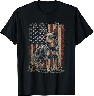 American Flag Australian Cattle Dog Blue Heeler Artwork Unisex , , , Long Sleeve Tee