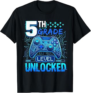Back to School 5th Grade First Day Level Unlocked Gamer Boys Unisex , , , Long Sleeve Tee