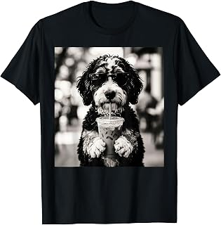 Bernedoodle Iced Coffee Photo Funny Dog Lover Art Unisex , , , Long Sleeve Tee