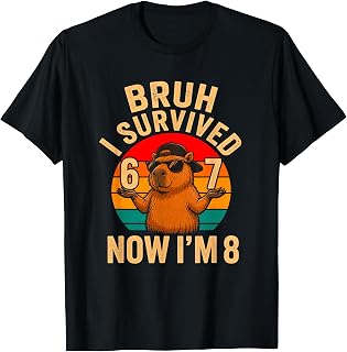 Bruh I Survived 6 7 Now Im 8 Funny Capybara 8th Birthday Boy Unisex , , , Long Sleeve Tee