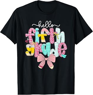 Preppy Hello 5th Grade Back to School Teacher Student Kids Unisex , , , Long Sleeve Tee
