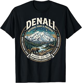 Denali National Park Alaska Mountain Wildlife Vintage Badge Unisex , , , Long Sleeve Tee