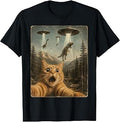 Funny Cat Selfie UFO Alien Dinosaur T-Rex Abduction Kid Men Unisex , , , Long Sleeve Tee
