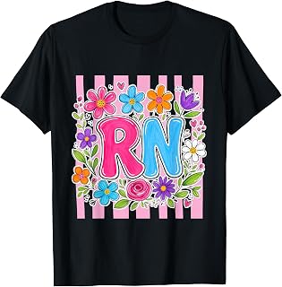 RN Registered Nurse Striped Floral Nursing Students Women Unisex , , , Long Sleeve Tee