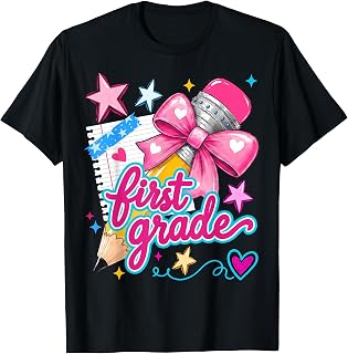 First Grade Coquette Bow Pencil First Day of School Girls Unisex , , , Long Sleeve Tee