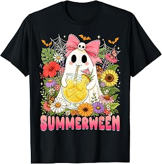 Summerween Funny Ghost Halloween Summer Floral Women Girls Unisex , , , Long Sleeve Tee