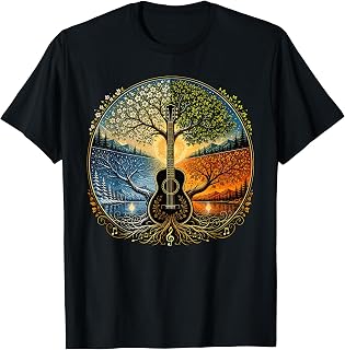 Acoustic Guitar by the Lake Seasons Nature Music Unisex , , , Long Sleeve Tee