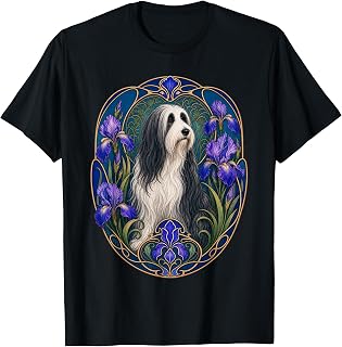 Bearded Collie Art Nouveau Vintage Floral Unisex , , , Long Sleeve Tee