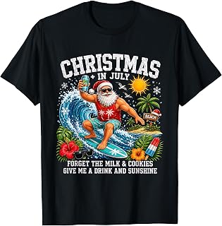 Funny Christmas in July Hawaiian Santa Beach Graphic Unisex , , , Long Sleeve Tee