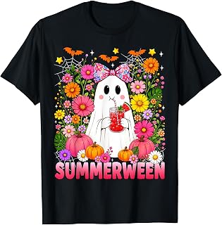 Funny Summerween Ghost Coquette Halloween Summer Floral Kids Unisex , , , Long Sleeve Tee