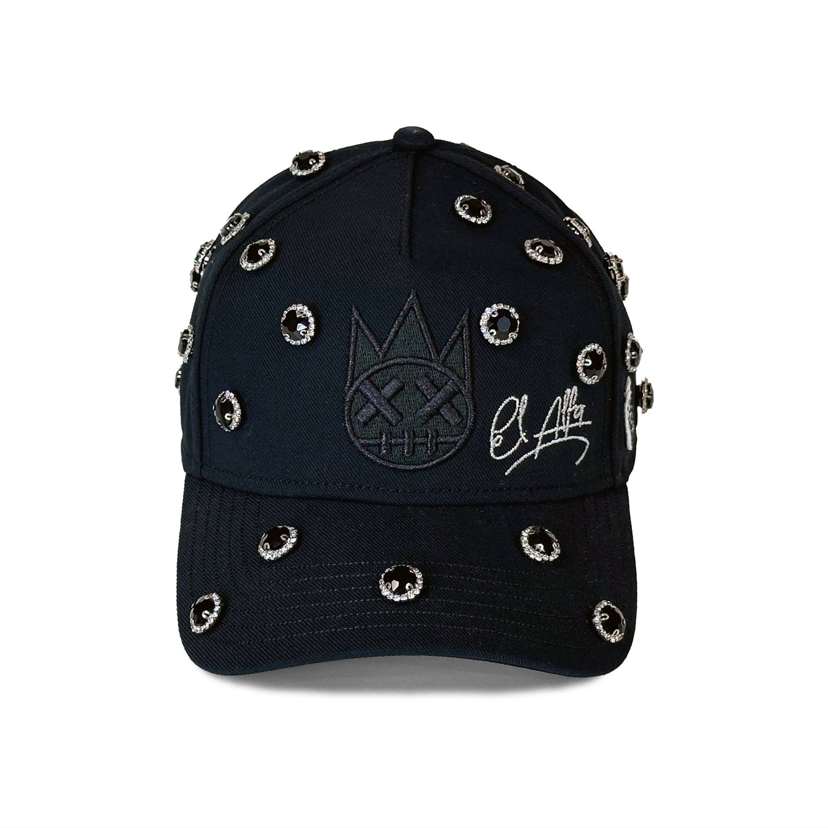 Cult X El Alfa Logo Crystal 5 Panel A Frame Trucker Hat in Black Unisex , , , Long Sleeve Tee