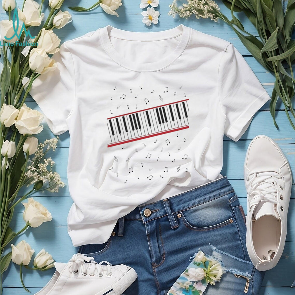 Abstract Piano Keys and Floating Music Notes Graphic T Shirt