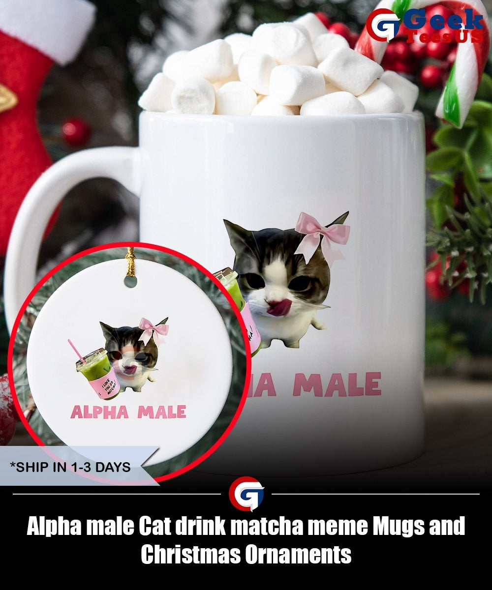 Alpha male Cat drink matcha meme shirt Unisex , , , Long Sleeve Tee