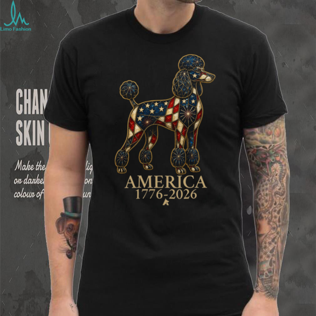 America 1776 2026 Patriotic Stained Glass Poodle Shirt