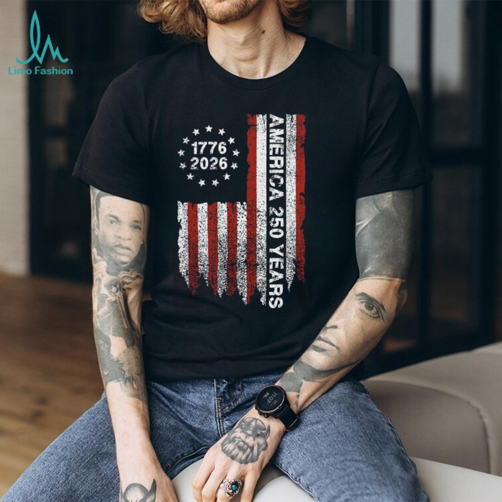 America 250 Years 1776 2026 Vertical Distressed Flag T Shirt