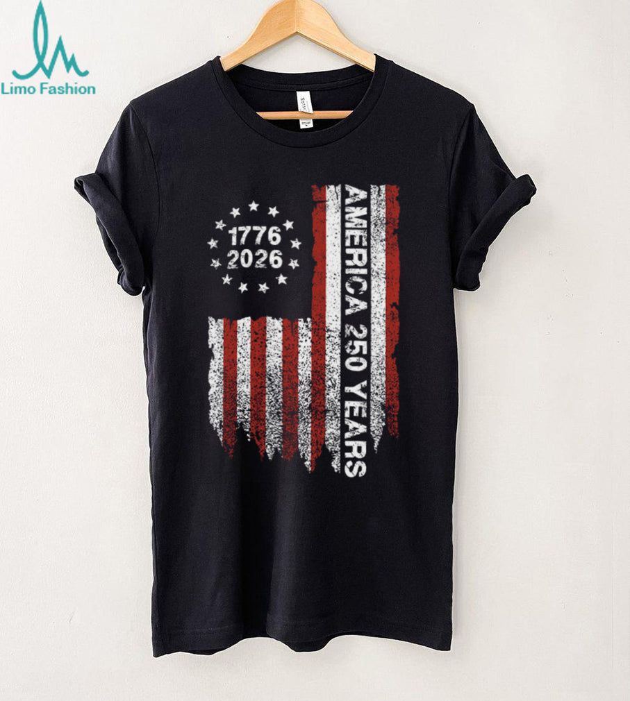 America 250 Years 1776 2026 Vertical Distressed Flag T Shirt