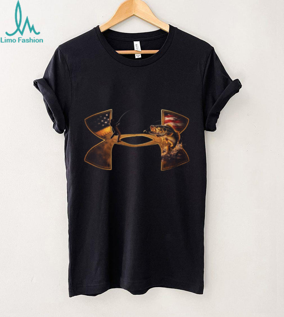 American Flag Bass Fishing Under Armour Style Logo T Shirt