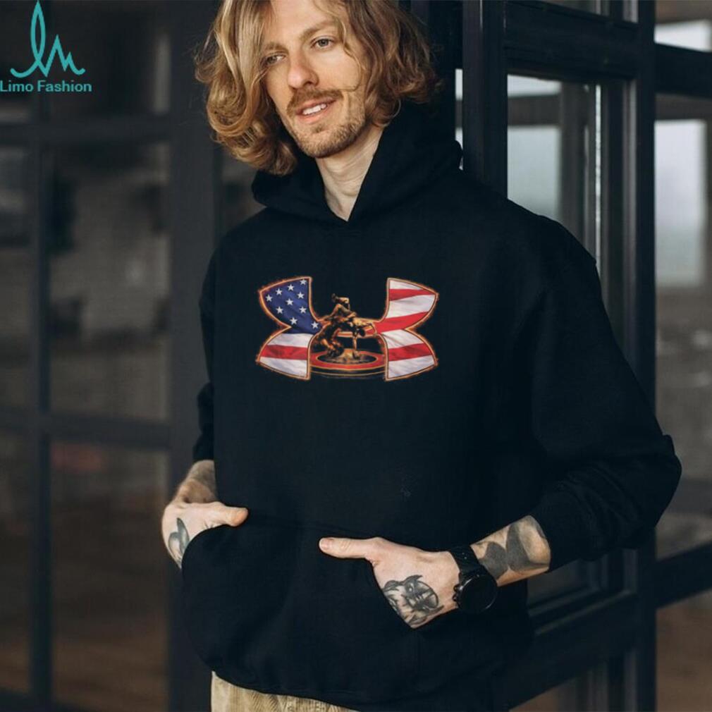 American Flag Wrestling Silhouette Fire Glow T Shirt