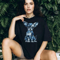 Artistic Blue Denim Patchwork Style Chihuahua Graphic T Shirt