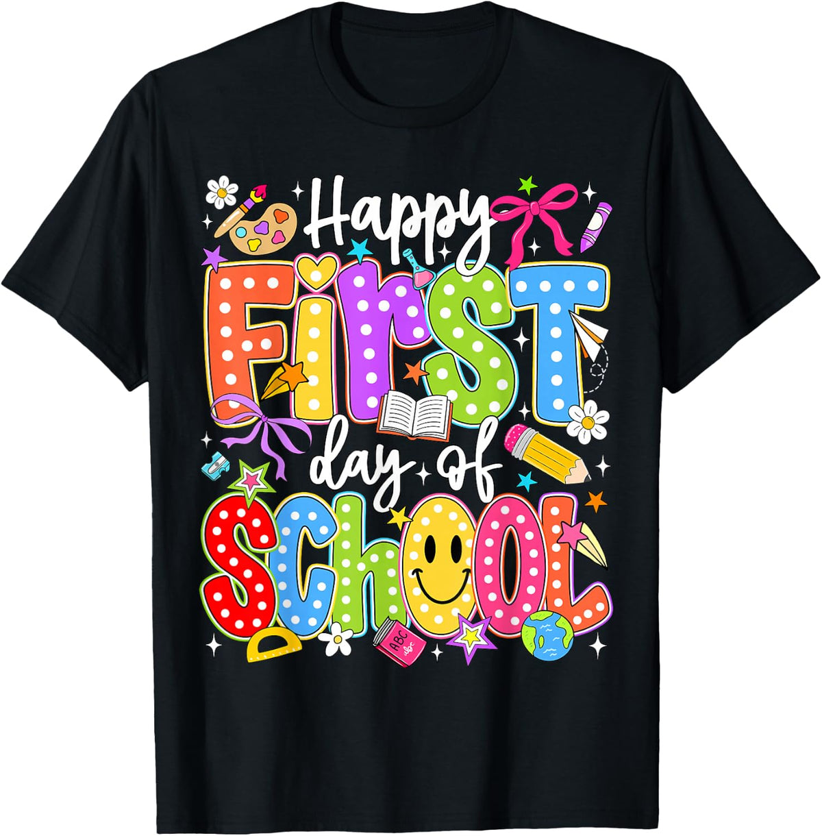 Preppy Happy First Day of School Back to School Teacher Kids Unisex , , , Long Sleeve Tee