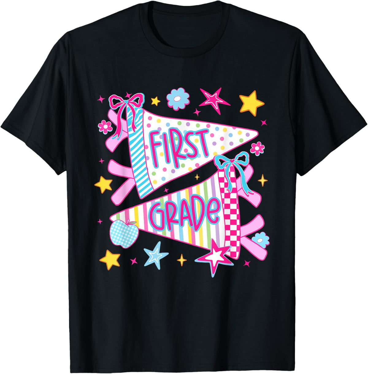 1st First Day of First Grade Back to School Pennant Bow Girl Unisex , , , Long Sleeve Tee