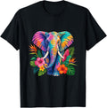Rainbow Elephant with Tropical Flowers Unisex , , , Long Sleeve Tee