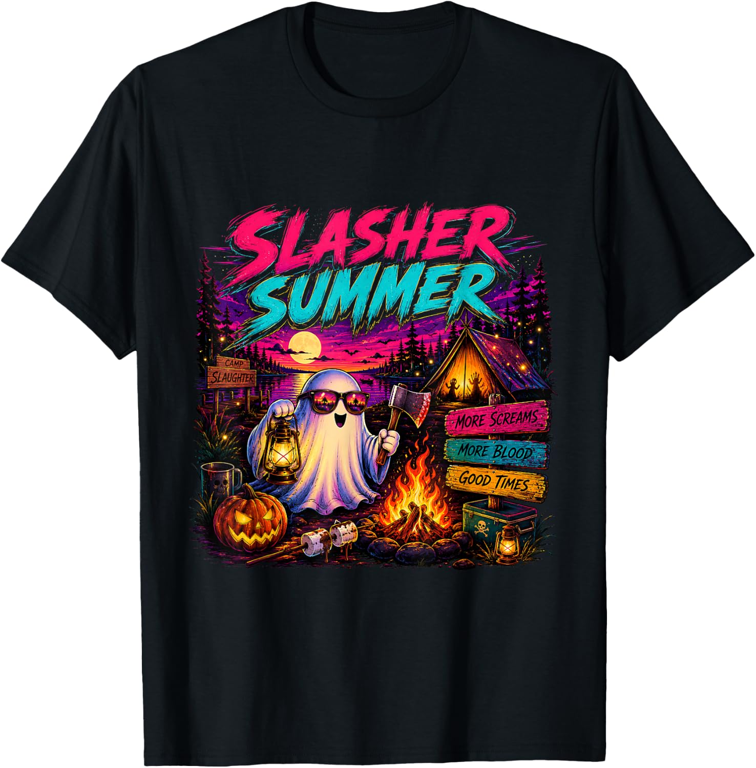 Vintage Slasher Summer 80s Synthwave Halloween July Boy Unisex , , , Long Sleeve Tee