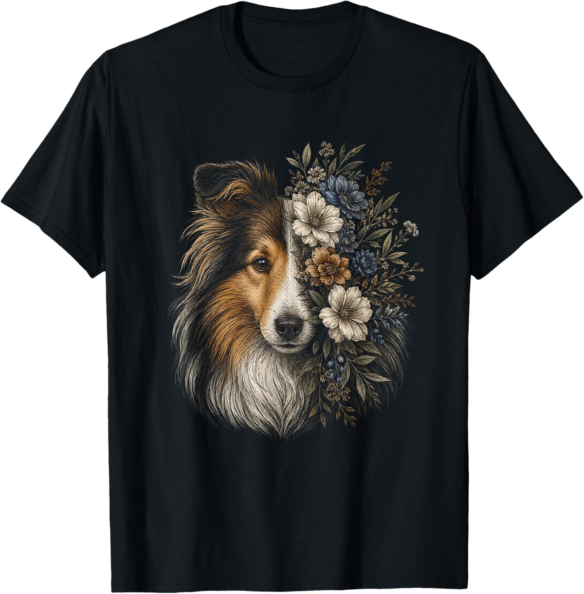 Floral Shetland Sheepdog Artwork Sheltie Graphic Unisex , , , Long Sleeve Tee