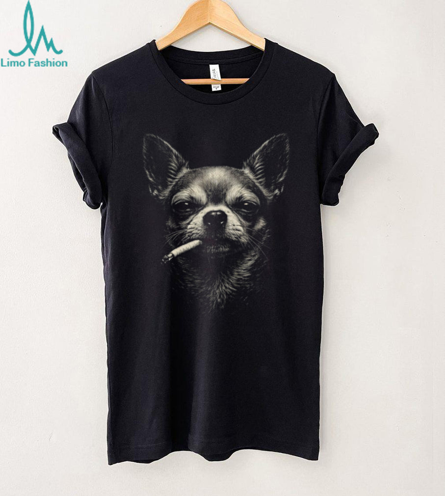 Badass Chihuahua Smoking Cigarette Vintage Style Black T Shirt