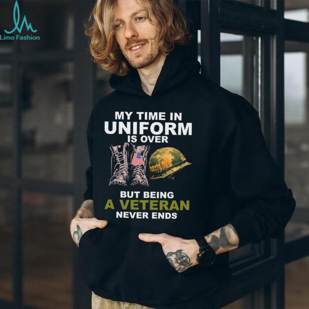 Being A Veteran Never Ends Military Boots and Helmet T Shirt