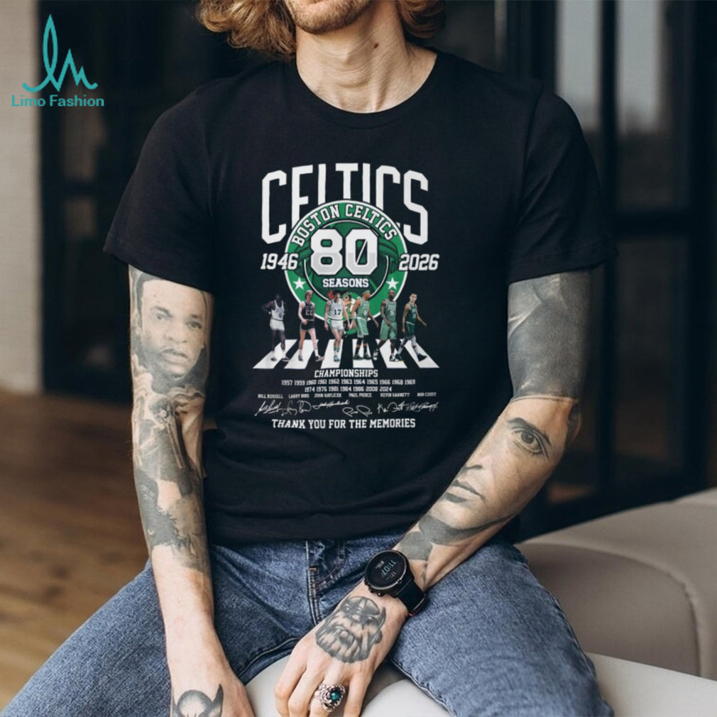 Boston Celtics 80 Seasons 1946 2026 Legends Signatures T Shirt