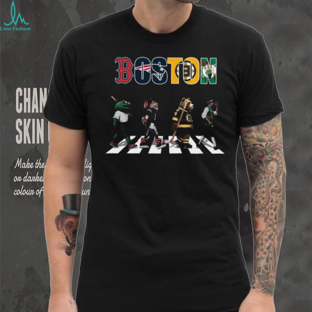 Boston City Sports Mascots Abbey Road Red Sox Patriots Bruins Celtics T Shirt