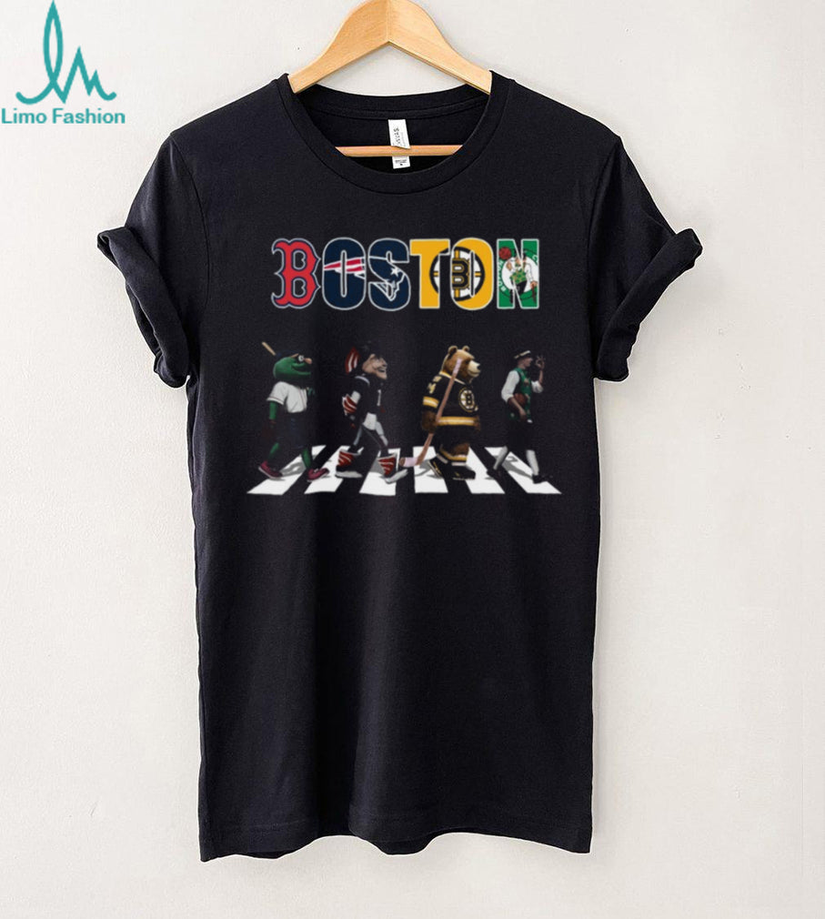 Boston City Sports Mascots Abbey Road Red Sox Patriots Bruins Celtics T Shirt